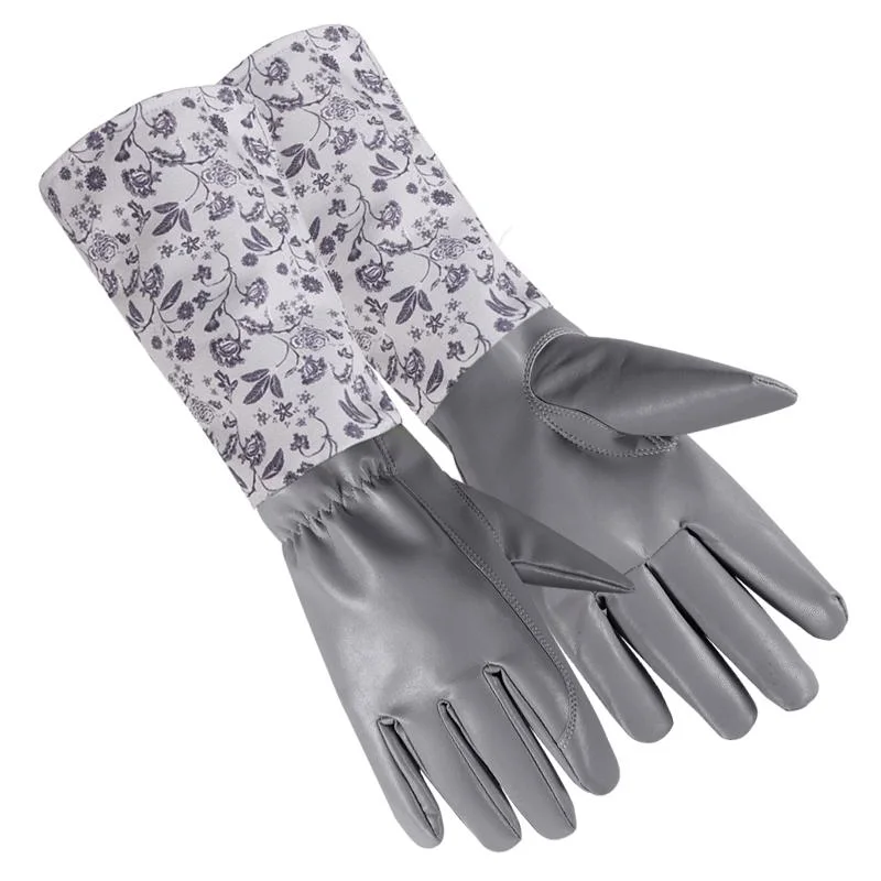 Exquisite Floral Water Proof PU Leather & Cotton Lining Long Sleeve Gardening Gloves Pet Care